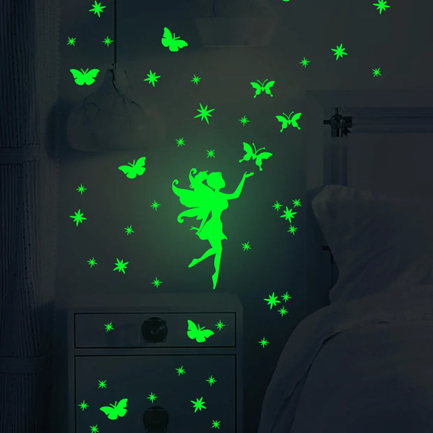 Fairy Stars and Butterfly Glow Sticker Kids Room Decoration Luminous Wall Sticker Decal Children Boy Girl Bedroom DIY Home Decor