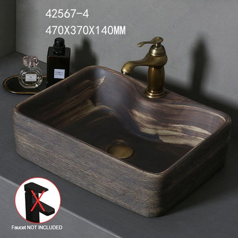 Brown Ceramic Vessel Sink Vanity Bowl Oval Bathroom Table Sink Lavatory Balcony Art Basin Above Counter Pedestal Washing Basin