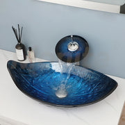 MONITE Leaf Style Bathroom Sink Faucet Set 3 Color Styles Tempered Glass Hand Painted Washbasin W/ Waterfall Tap & Pop-up Drain