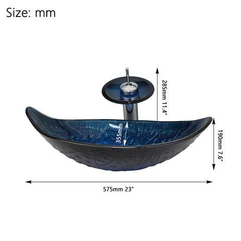 MONITE Leaf Style Bathroom Sink Faucet Set 3 Color Styles Tempered Glass Hand Painted Washbasin W/ Waterfall Tap & Pop-up Drain