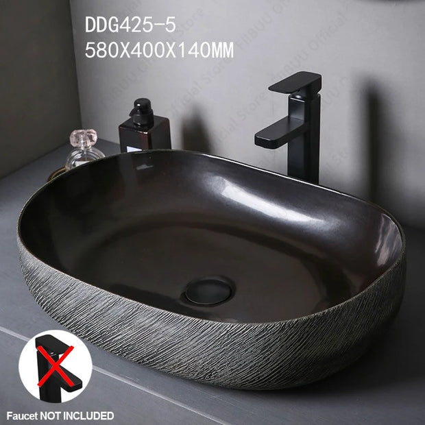 Ceramic Table Sink Above Counter Wash Basin Bathroom Lavatory Vanity Sink Art Basin Rectangular Balcony Countertop Vessel Sink