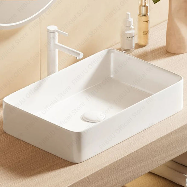 Rectangular White Ceramic Vessel Sink Bathroom Table Sink For Home Apartment Balcony Lavatory Vanity Sink Countertop Wash Basin