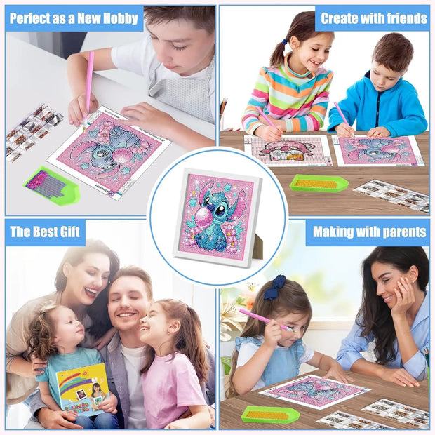 5D Diamond Painting Crystal Full Diamond Kawaii Stitch Round Diamond Sticker DIY Children's Puzzle Craft Card Home Decoration