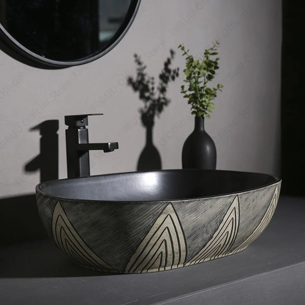 Ceramic Porcelain Table Sink Rectangular Bathroom Vessel Sink Vanity Bowl Art Basin Balcony Lavatory Countertop Washing Basin