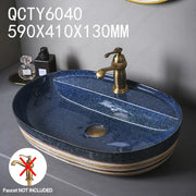 Porcelain Ceramic Table Sink Bathroom Vanity Bowl Basin Countertop Oval Art Washbasin Above Counter Lavatory Balcony Vessel Sink