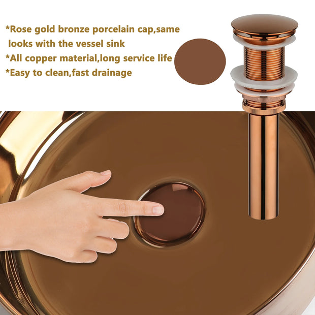 OUBONI Bathroom Round Basin Faucet Set Ceramic Art Sink Waterfall Hot Cold Mixer Tap With Single Lever Rose Gold Pop Up Drain