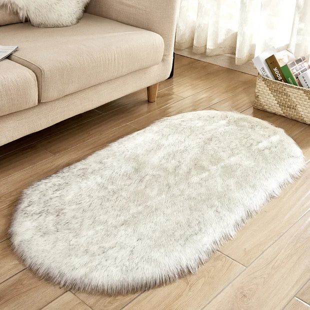 Faux Fur Area Rugs Large Oval Artificial Sheepskin Long Hair Carpets Floor White Wool Fluffy Soft Mats Bedroom for Living Room