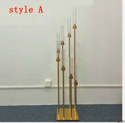 5/10 pcs 8 Heads Metal Candelabra Candle Holders Road Lead Table Centerpiece Gold Candelabrum Stand Pillar Candlestick wedding